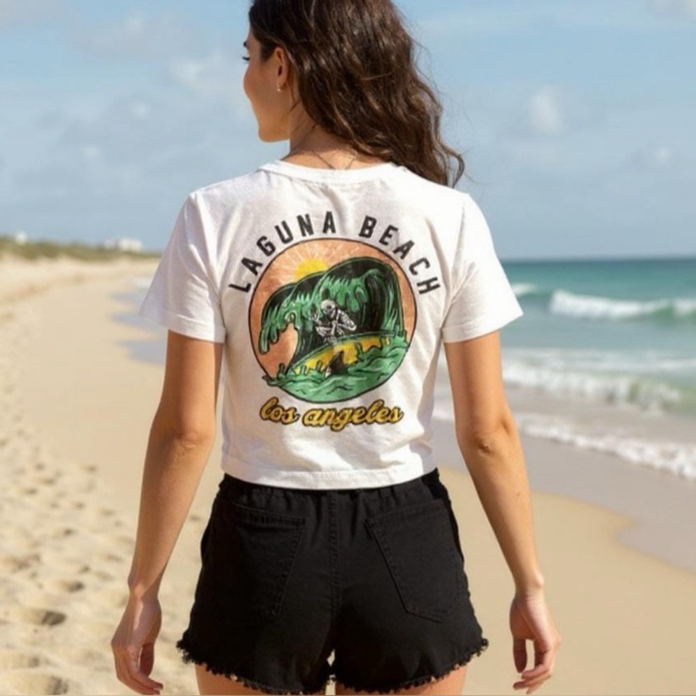 Laguna Beach Los Angeles Surfer White Cropped Top